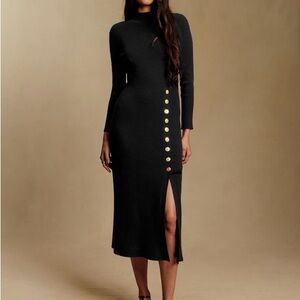 Sezane Harper Black Knit Dress with Gold Buttons